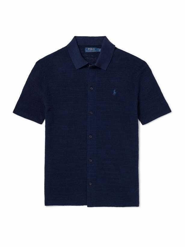 Photo: Polo Ralph Lauren - Logo-Embroidered Textured Cotton and Linen-Blend Shirt - Blue