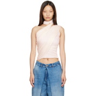 BALMAIN Pink Cross Neck Draped Fluid Jersey Top