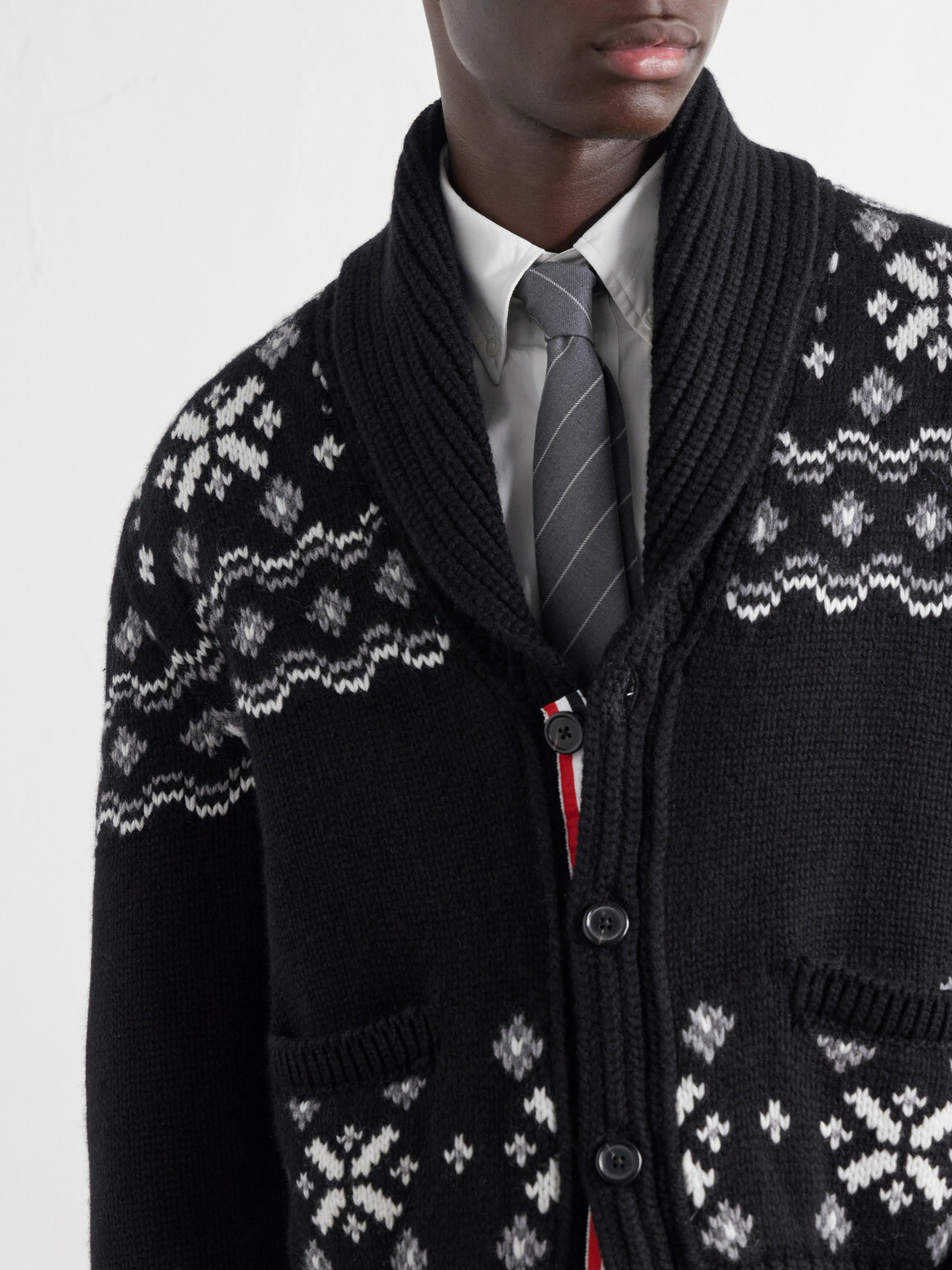 Thom Browne - Shawl-Collar Jacquard-Knitted Cashmere Cardigan - Black