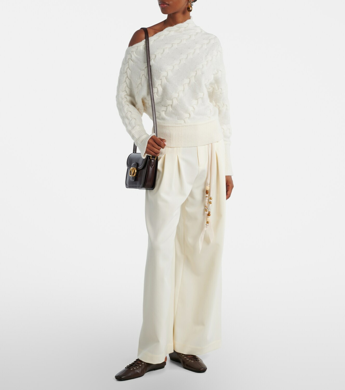 Xu Zhi Cable-knit one-shoulder sweater
