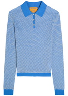 Guest In Residence Shrunken Patterned Cashmere Polo top Light Blue
