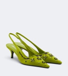 Prada Embellished satin slingback pumps