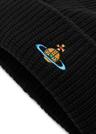 Vivienne Westwood Orb-embroidered Ribbed Wool Beanie - Black - One Size