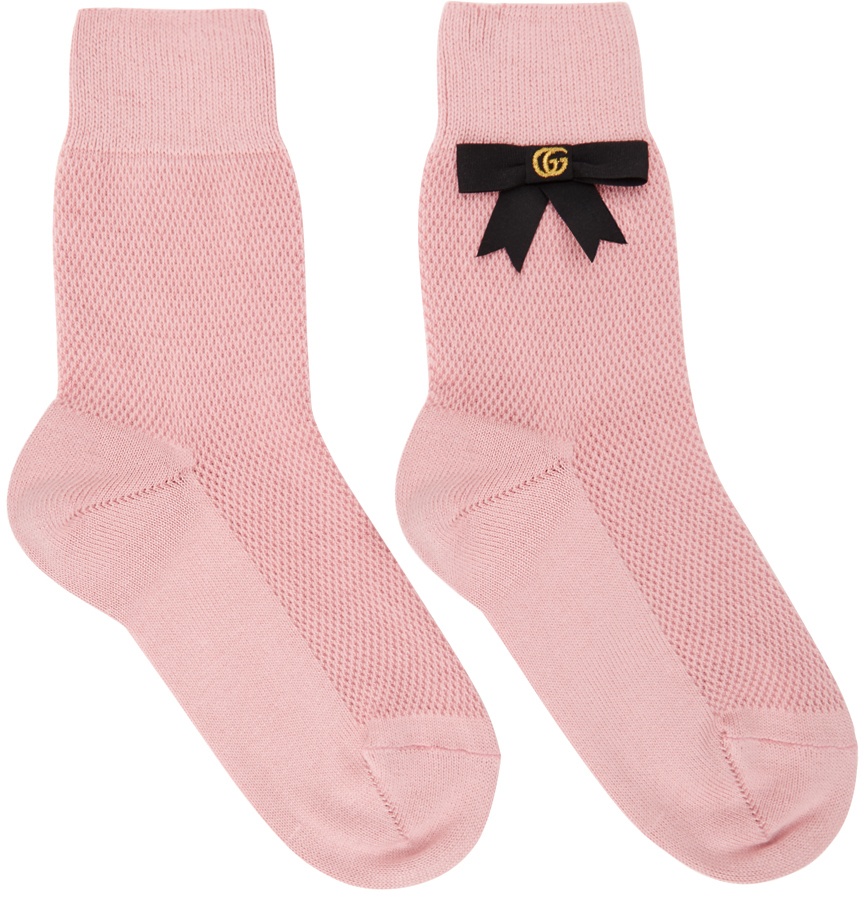Gucci Pink Cotton-Blend GG Bow Socks Gucci