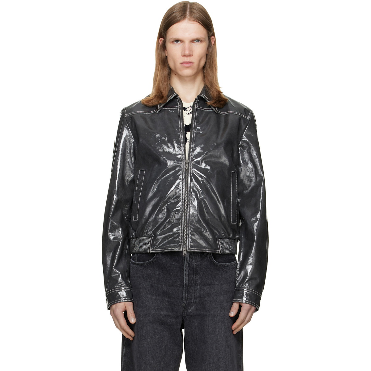 Diesel Gray Patent-Leather Jacket