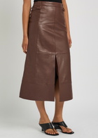 Skiim Farrah Leather Midi Skirt Dark Brown