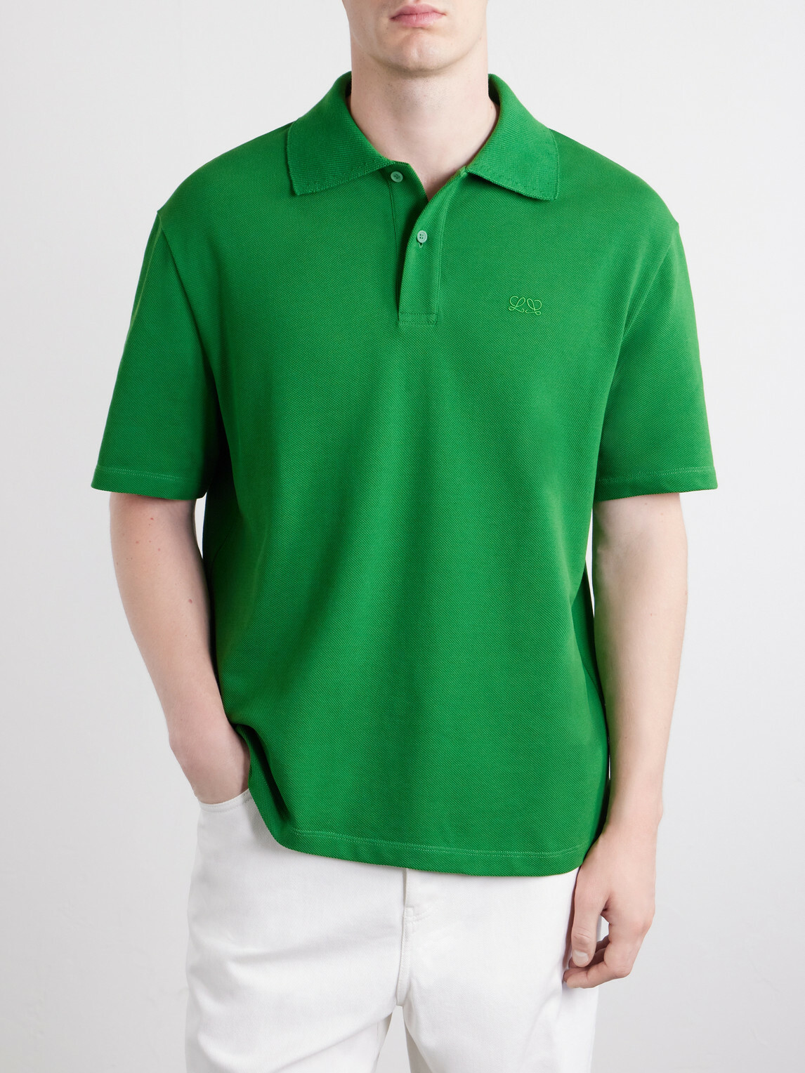 LOEWE - Anagram-Embroidered Cotton-Piqué Polo Shirt - Green