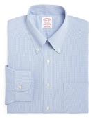 Brooks Brothers Men's Traditional Extra-Relaxed-Fit Dress Shirt, Non-Iron Houndstooth | Light Blue