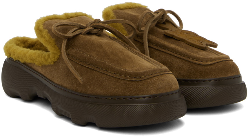 Burberry Tan Suede & Shearling Stony Mules Burberry