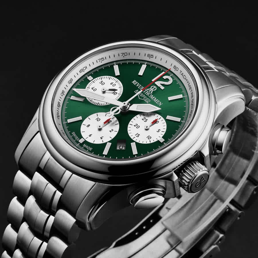 Revue Thommen Air Speed Chronograph Automatic Green Dial Mens Watch 16041.6434