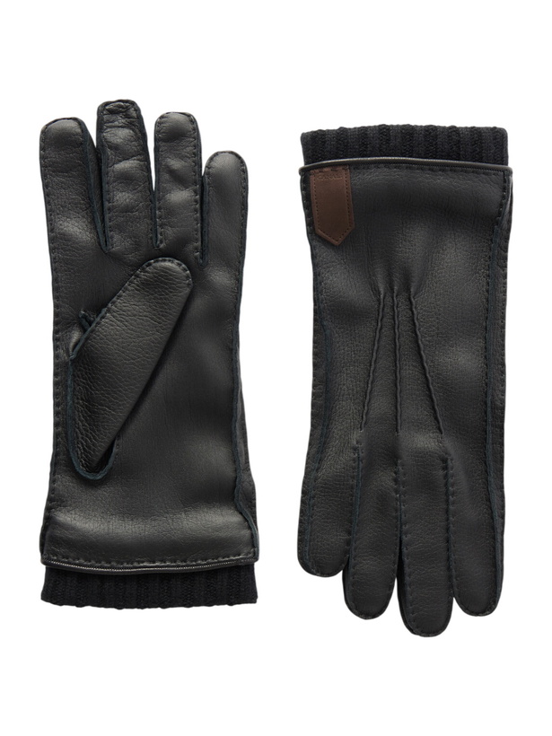 Photo: Canali - Ribbed Cashmere-Trimmed Leather Gloves - Black