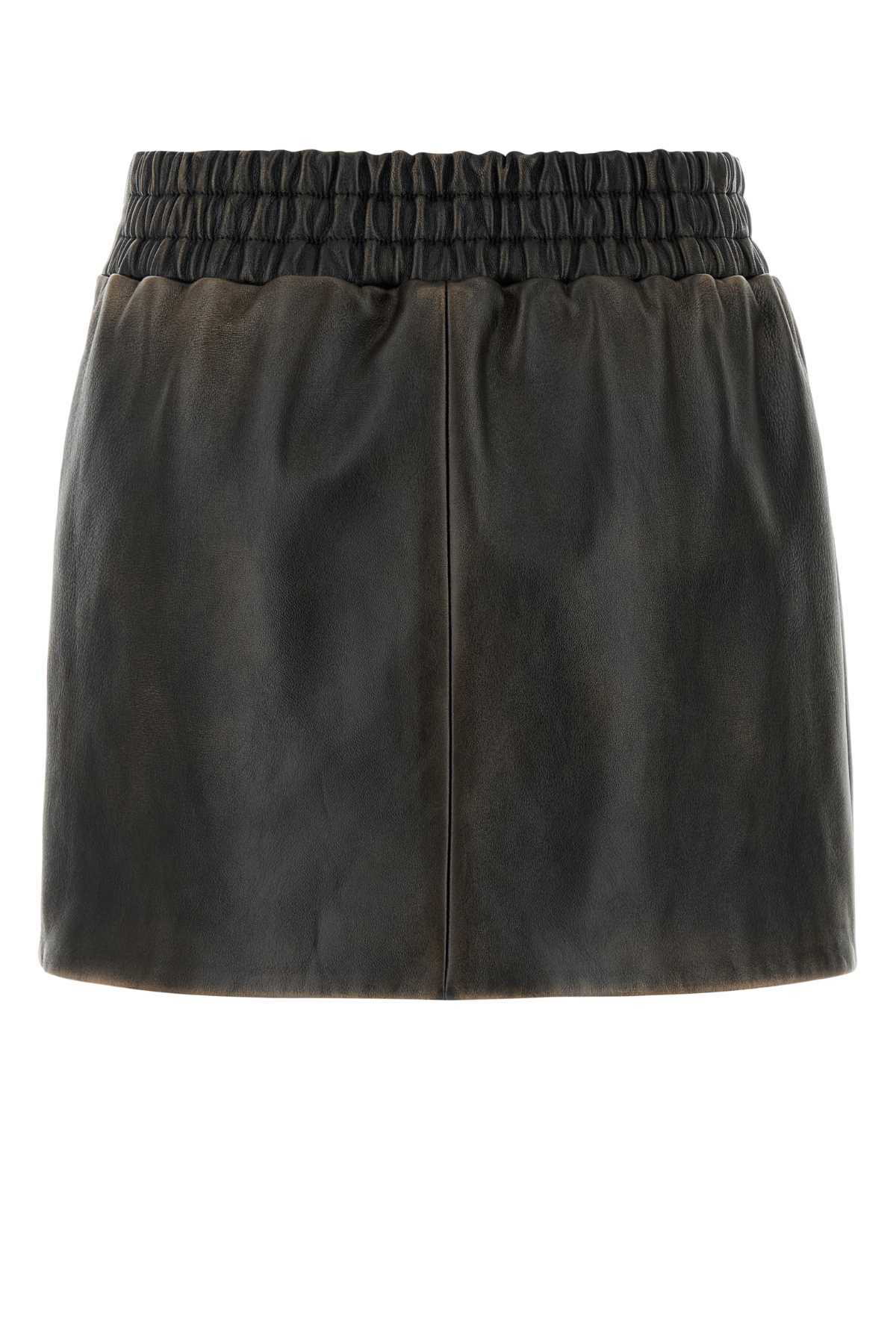 Miu Miu Dark Brown Nappa Leather Mini Skirt Miu Miu
