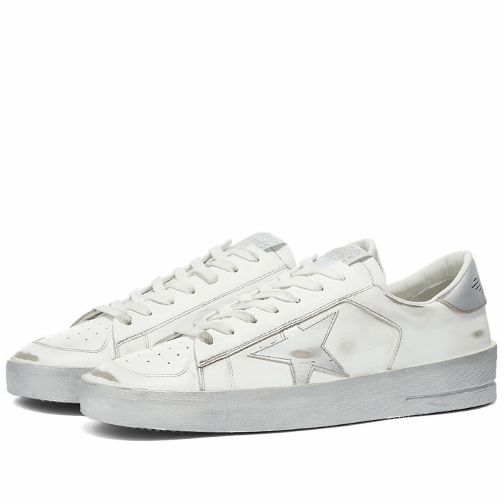 Photo: Golden Goose Men's Stardan Leather Sneakers in White/Silver