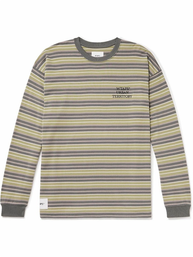 Photo: WTAPS - Logo-Embroidered Striped Cotton-Jersey T-Shirt - Green