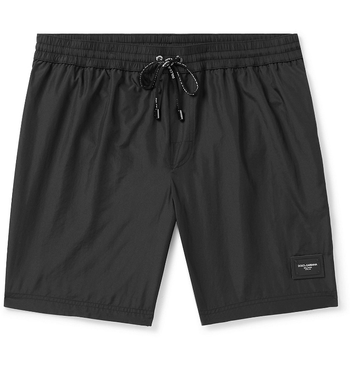 Photo: DOLCE & GABBANA - Mid-Length Logo-Appliquéd Swim Shorts - Black