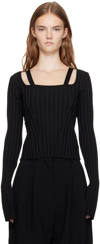 Photo: Recto Black Scoop Neck Fitted Sweater