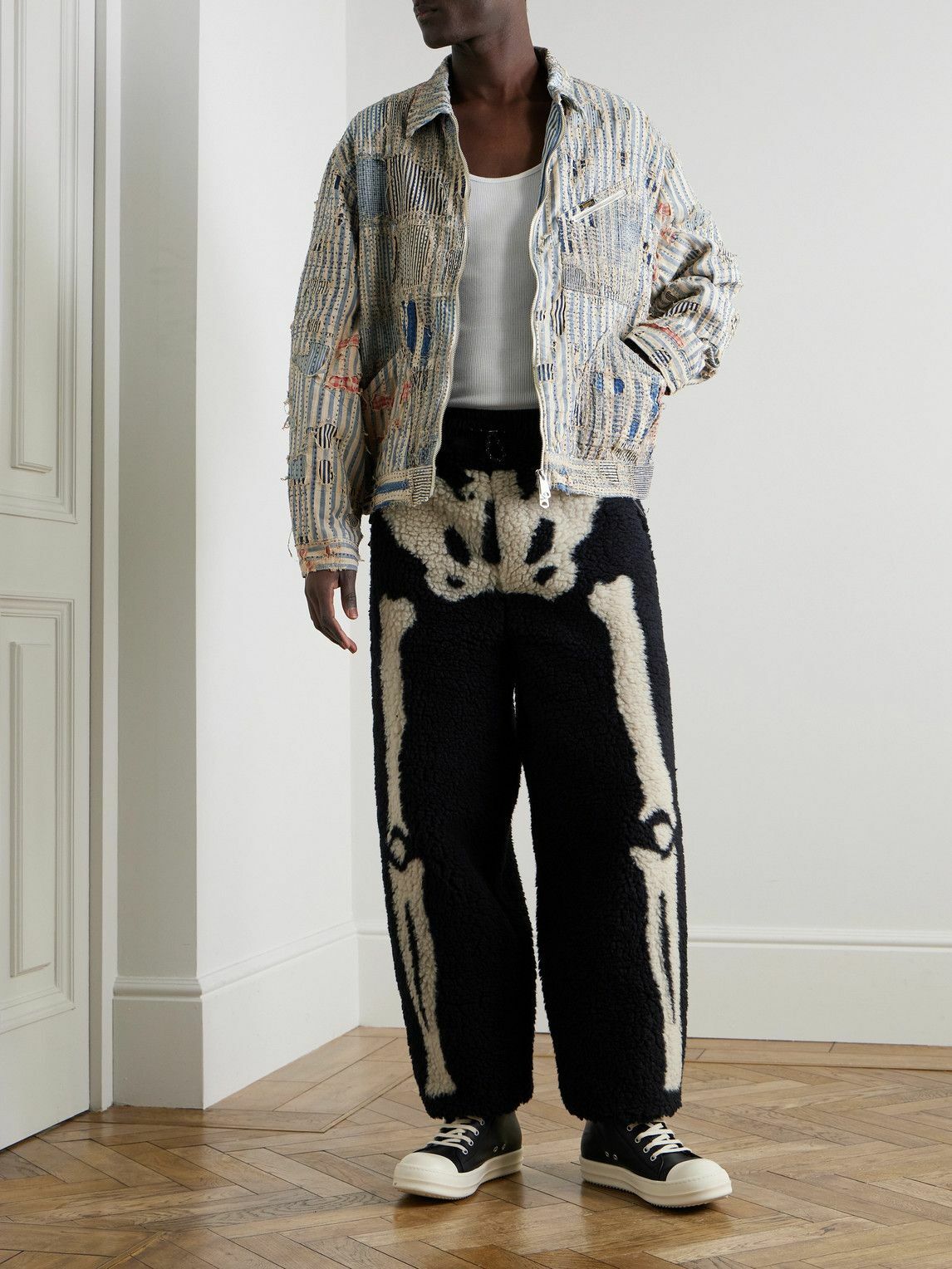 KAPITAL - Fleece -Jacquard Sweatpants - Black