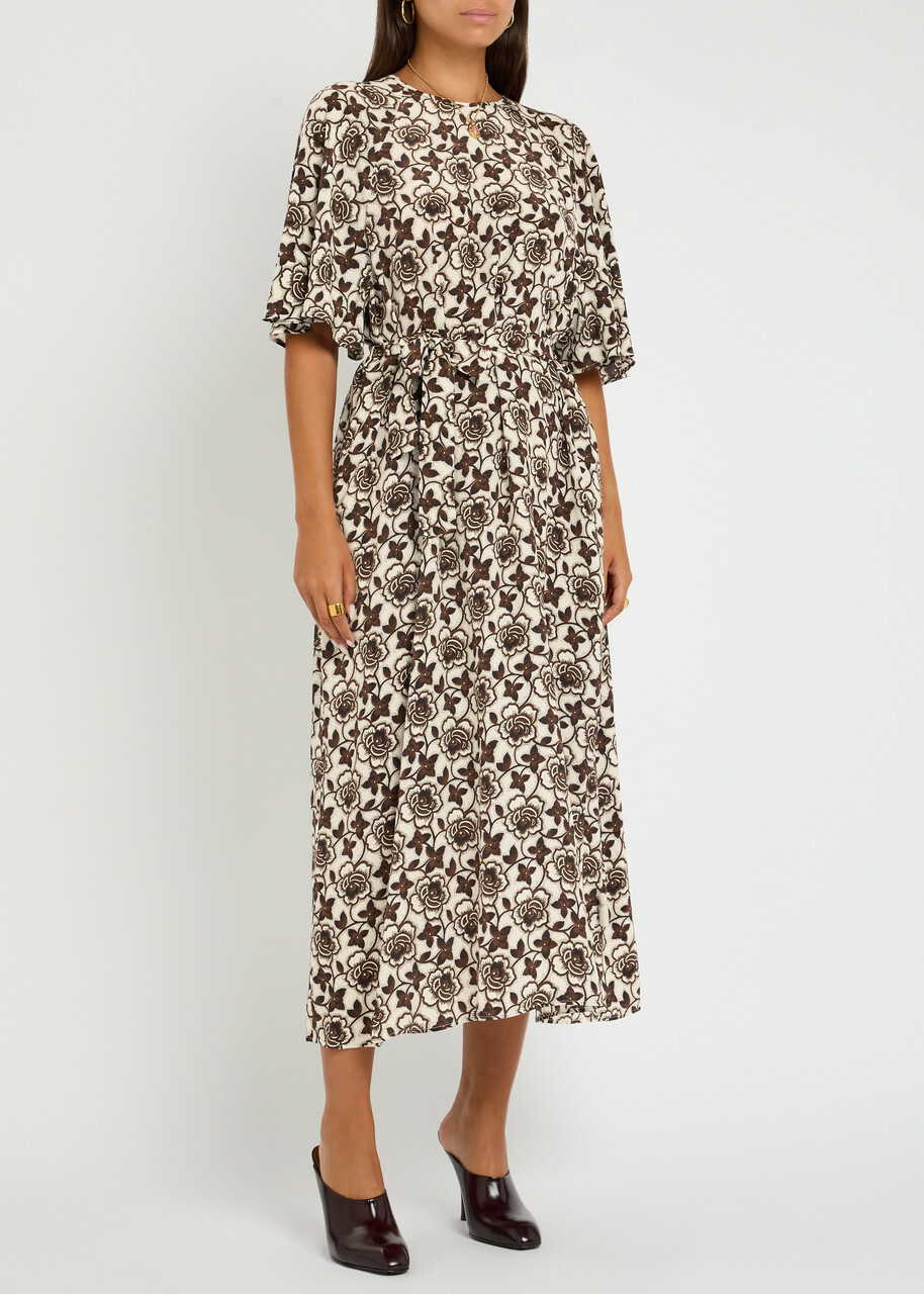 Weekend Max Mara Varese Floral-print Silk Midi Dress Brown