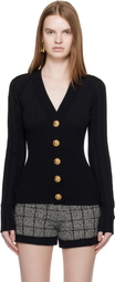 Balmain Black Buttoned V-Neck Light Knit Cardigan