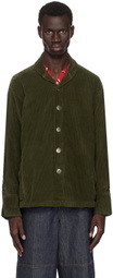 Greg Lauren Khaki Corduroy Shawl Collar Boxy Jacket