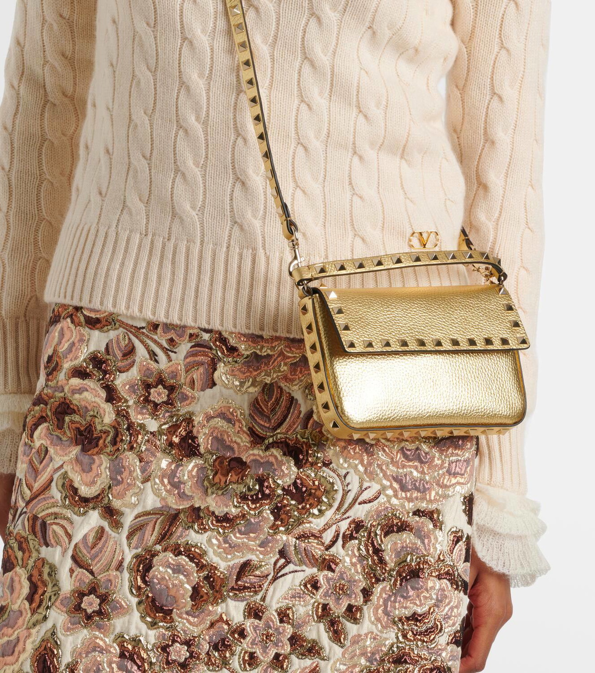Valentino Garavani Rockstud Mini metallic leather shoulder