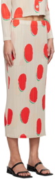 PLEATS PLEASE ISSEY MIYAKE Off-White & Red Bean Dots Midi Skirt