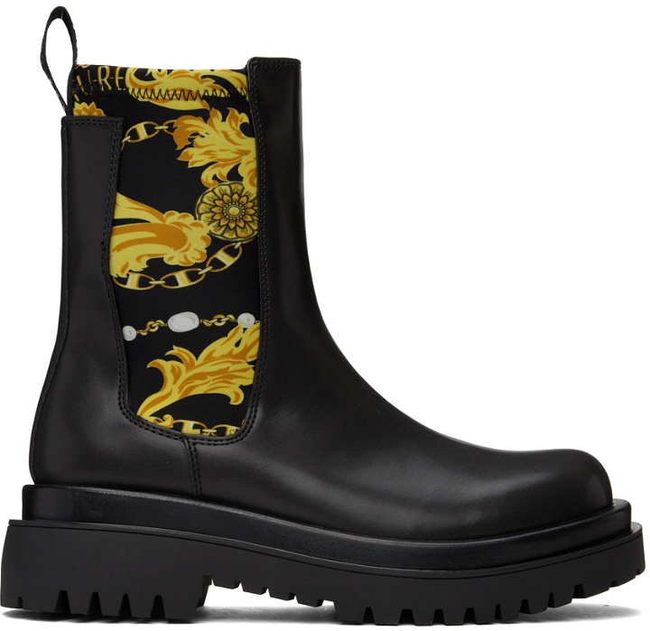 Photo: Versace Jeans Couture Black Printed Chelsea Boots