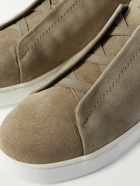 Zegna - Triple Stitch Suede Slip-On Sneakers - Brown