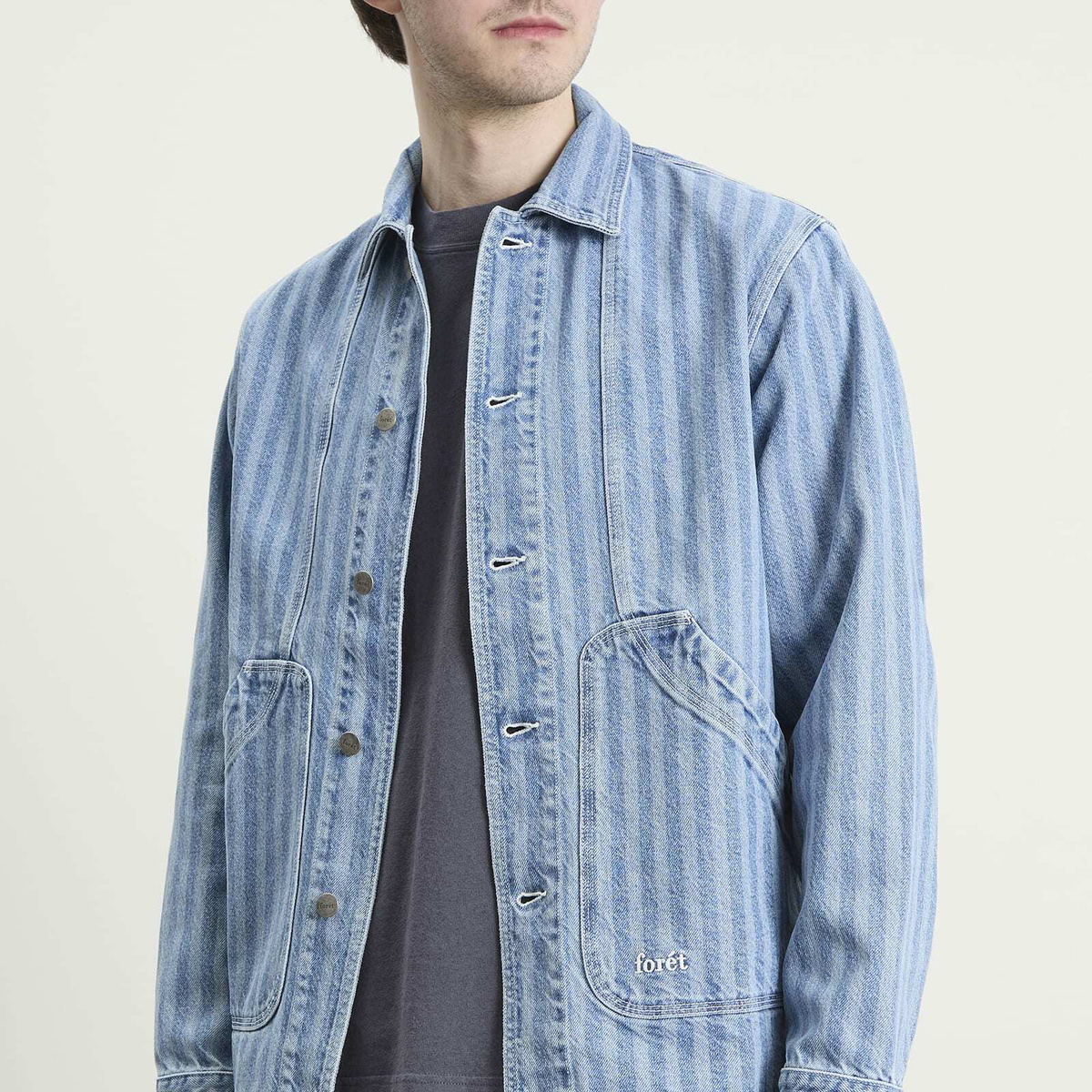 Foret Men's Berry Denim Overshirt in Striped Denim