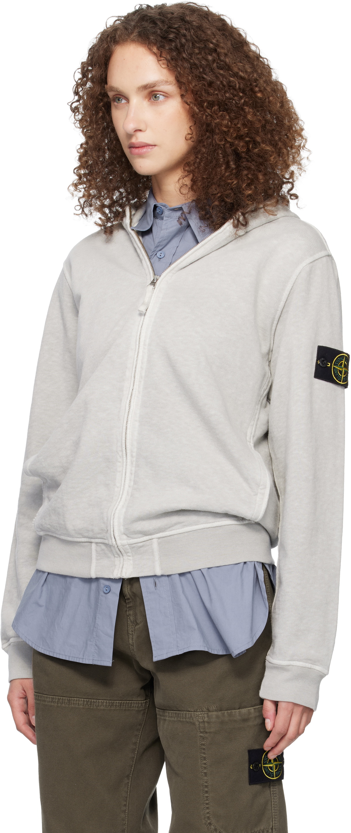 Stone Island Gray 6100032 Malfilé Fleece Old Effect Hoodie