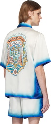 Casablanca White & Blue 'Casa Way' Skate Silk Shirt