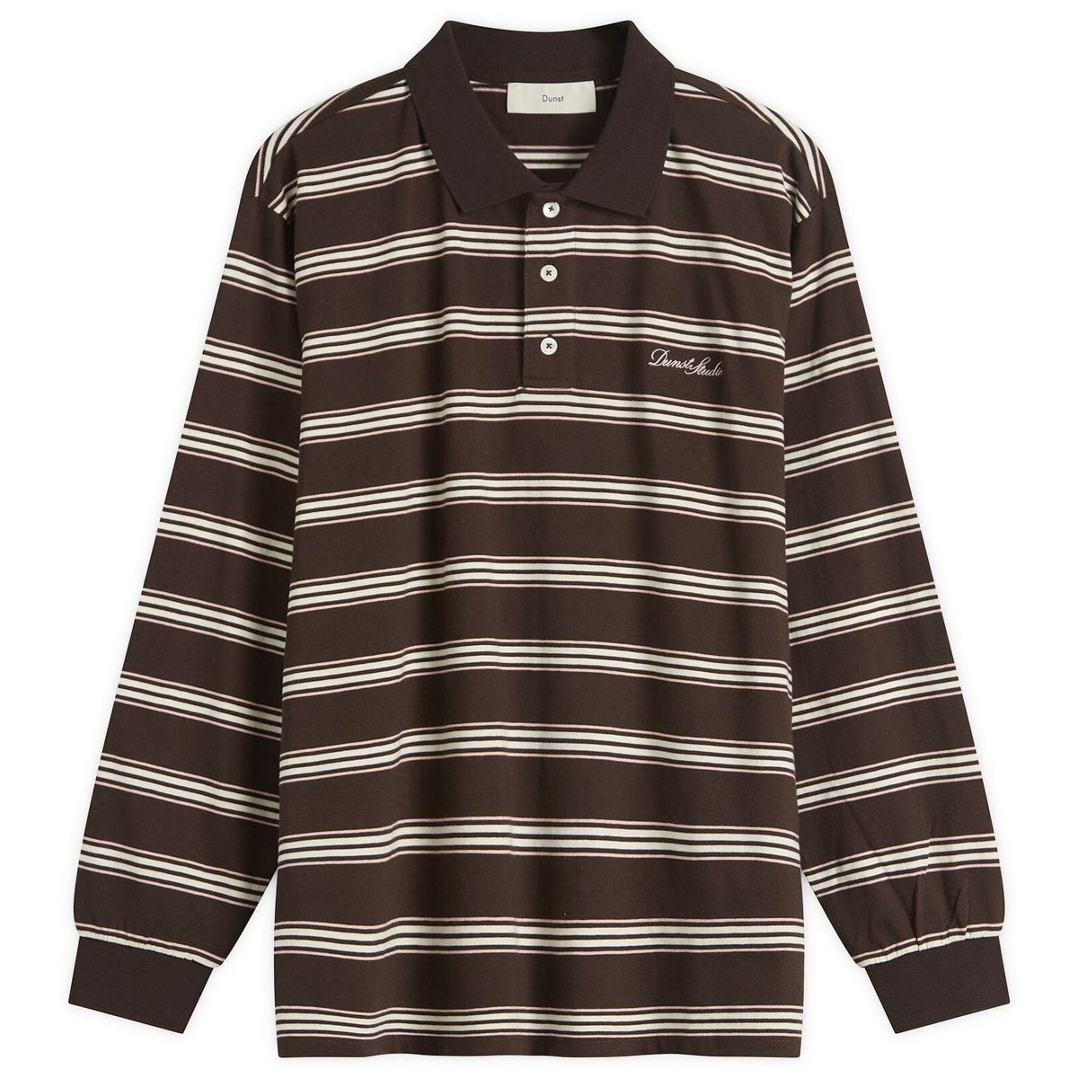 DUNST Women's Long Sleeve Polo Top in Brown Stripe