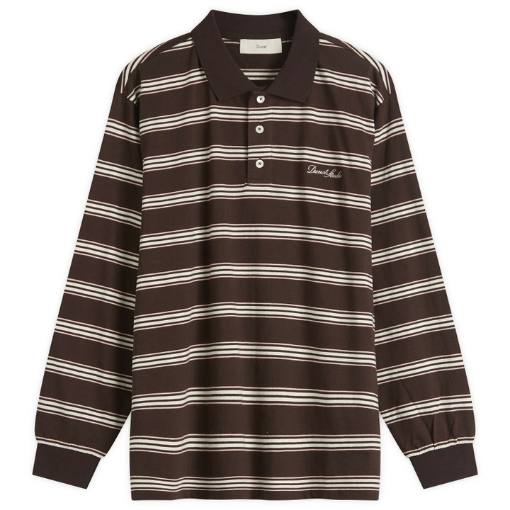 Photo: DUNST Women's Long Sleeve Polo Top in Brown Stripe