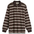 DUNST Women's Long Sleeve Polo Top in Brown Stripe