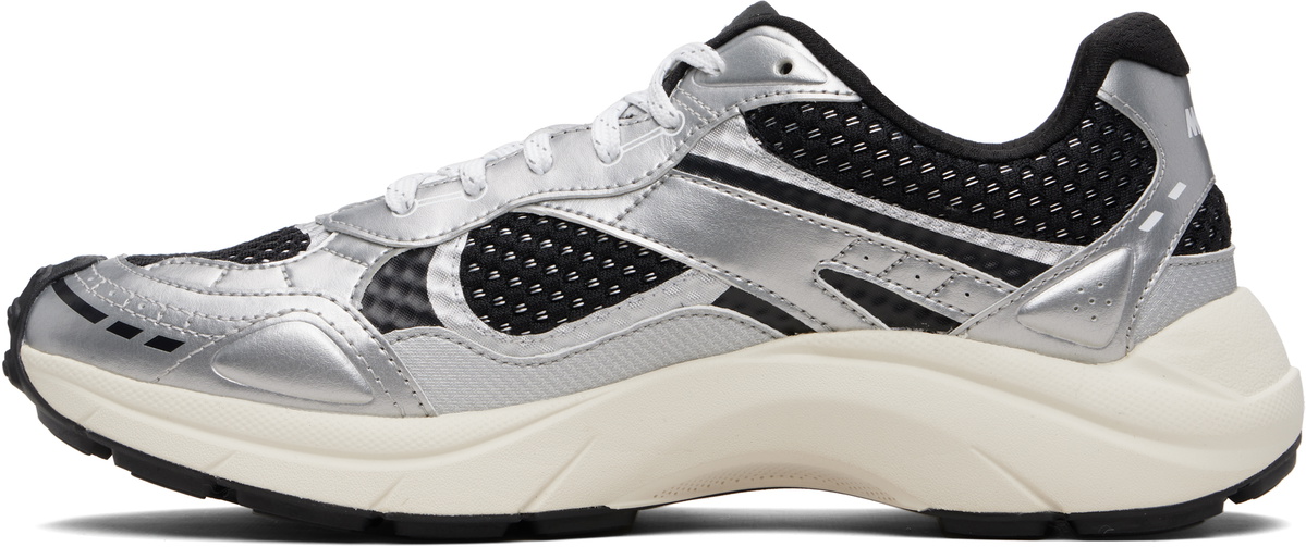 Hugo Silver & Black Mesh Faux-Leather Sneakers