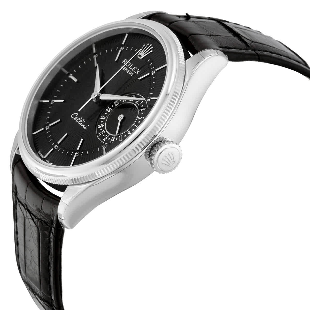 Rolex Cellini Date Black Dial 18kt White Gold Mens Watch 50519BKSBKL