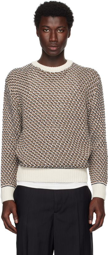 Photo: BOSS Beige Cotton Rich Knitted Structure Sweater