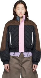 Meryll Rogge Black & Brown Quilted Track Bomber Jacket