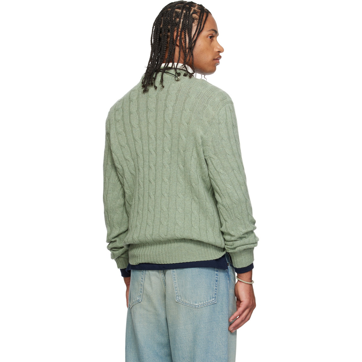 Polo Ralph Lauren Green 'The Iconic Cable-Knit' Cashmere Sweater