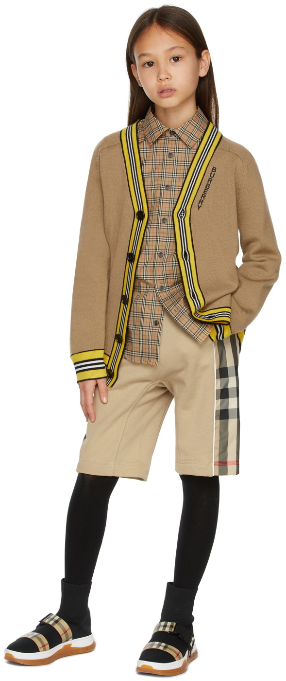 Burberry Kids Beige Stripe Trim Cardigan Burberry