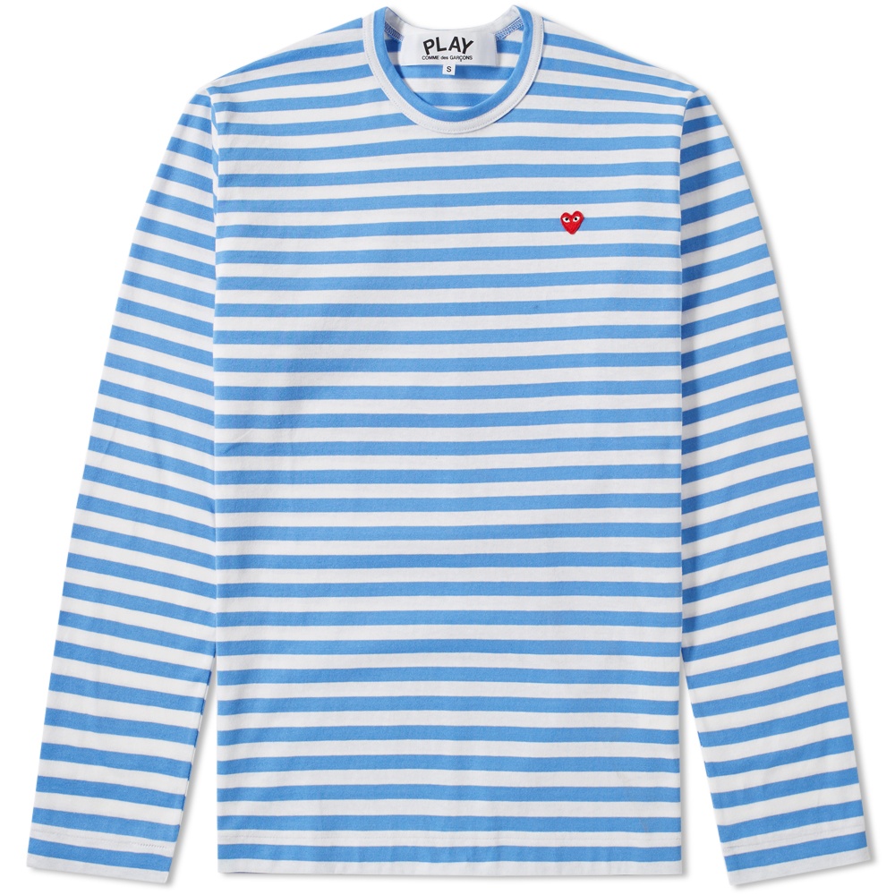 Photo: Comme des Garcons Play Little Red Heart Long Sleeve Stripe Tee Blue