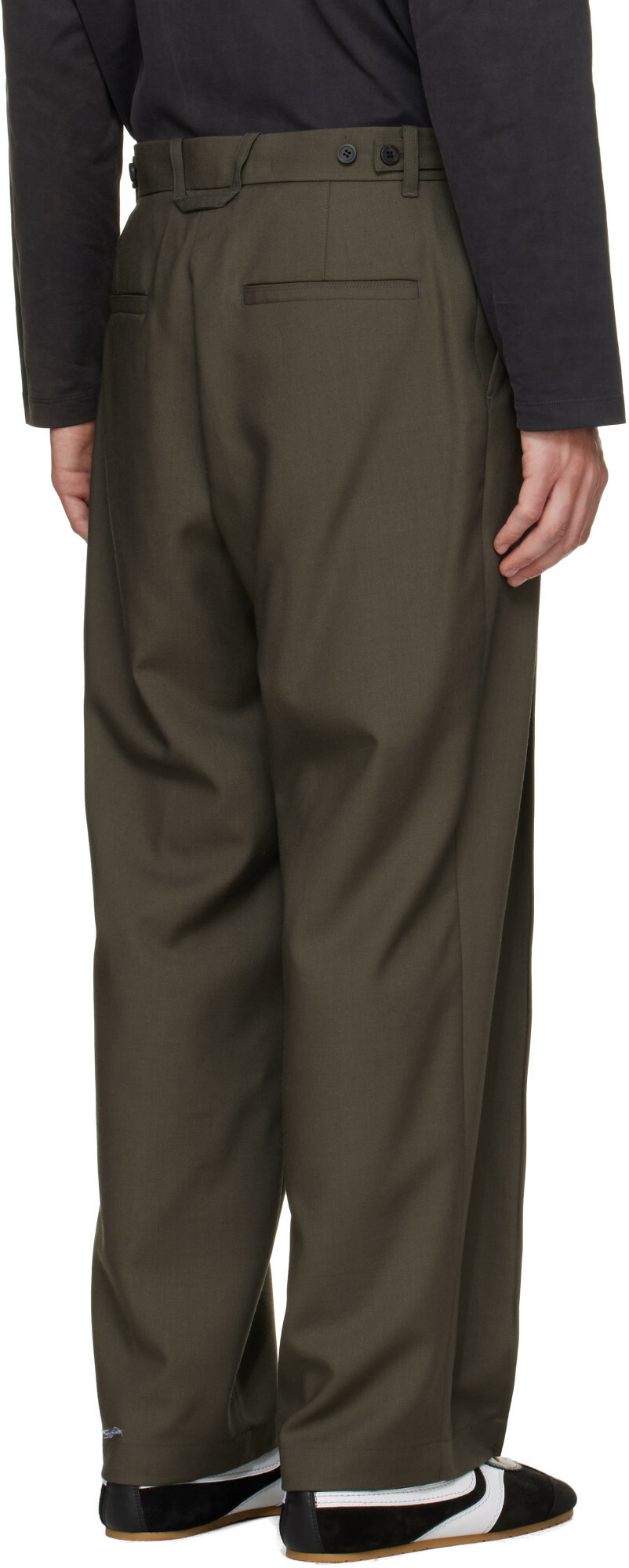 Solid Homme Green Pleated Wool Trousers