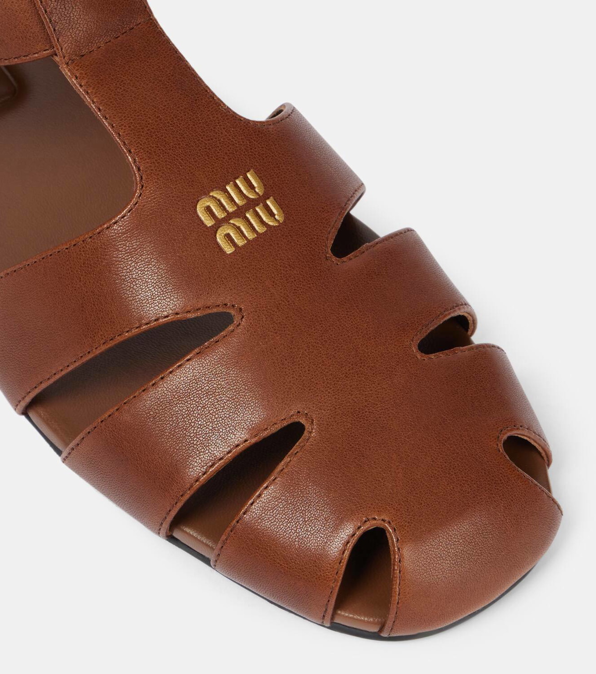 ★MiuMiu★2025SS 新作★Louche Fisherman Sandals Oak★ Oak Ruches Nappa Leather Fisherman's Sandals | Miu Miu
