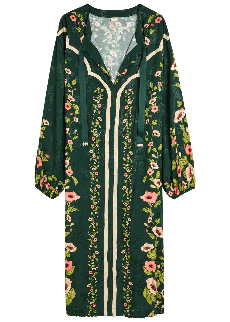 Agua BY Agua Bendita Zircón Mosquetero Floral-print Linen Midi Kaftan Multicoloured