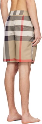 Burberry Beige Exaggerated Check Drawcord Swim Shorts