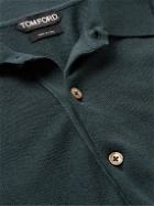 TOM FORD - Silk and Cotton-Blend Piqué Polo Shirt - Blue