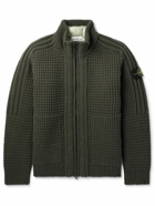 Stone Island - Logo-Appliquéd Waffle-Knit Merino Wool Jacket with Detachable Down Liner - Green