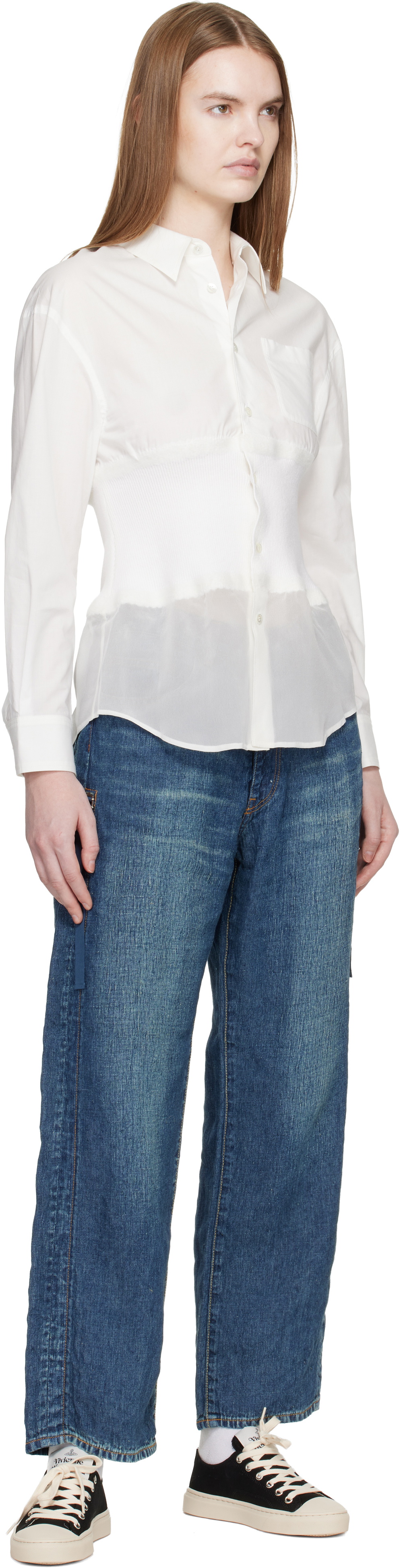 UNDERCOVER White Knit Paneled Shirt