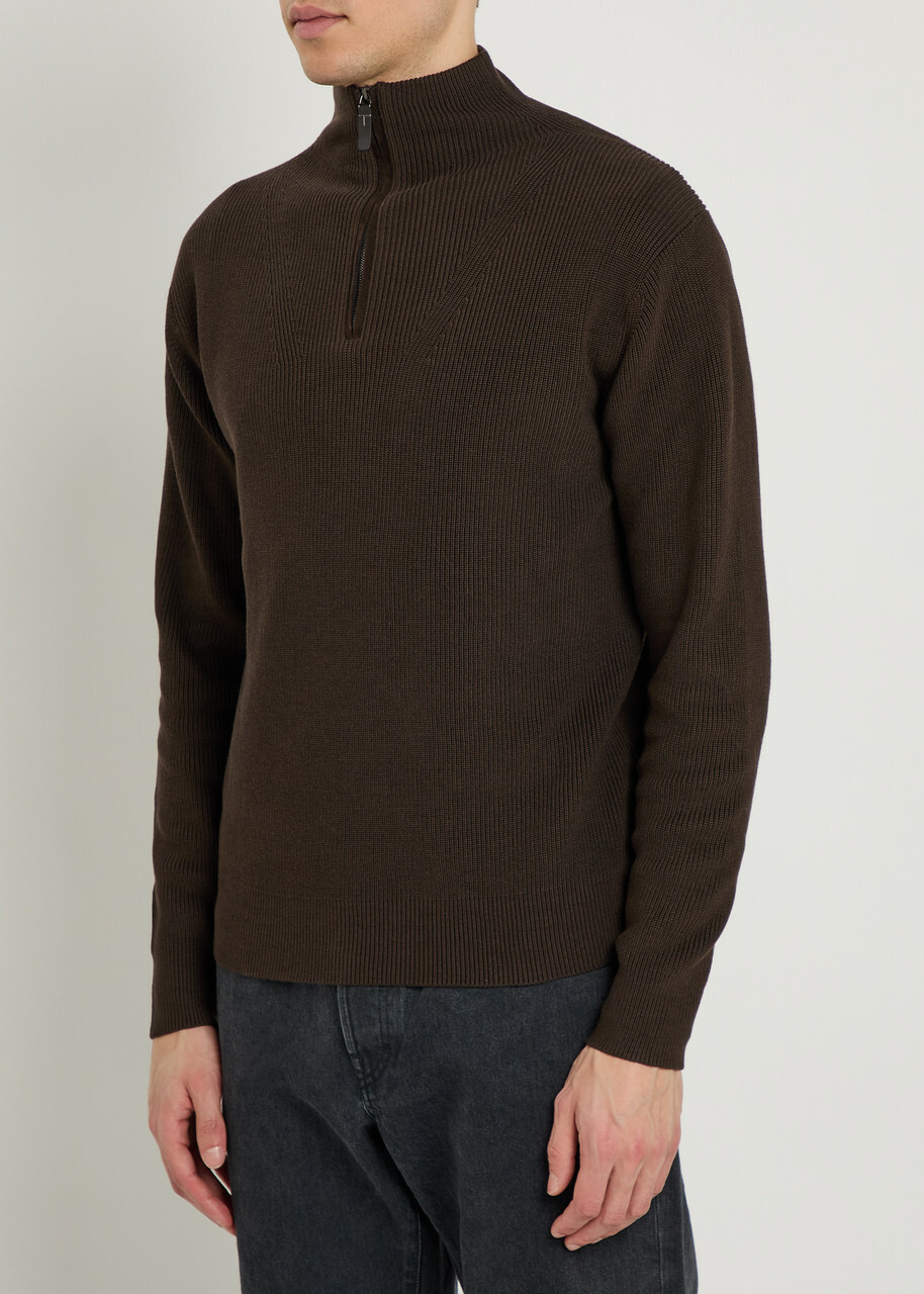 Tods Ribbed Half-zip Silk and Cotton-blend Jumper Brown