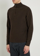 Tods Ribbed Half-zip Silk and Cotton-blend Jumper Brown